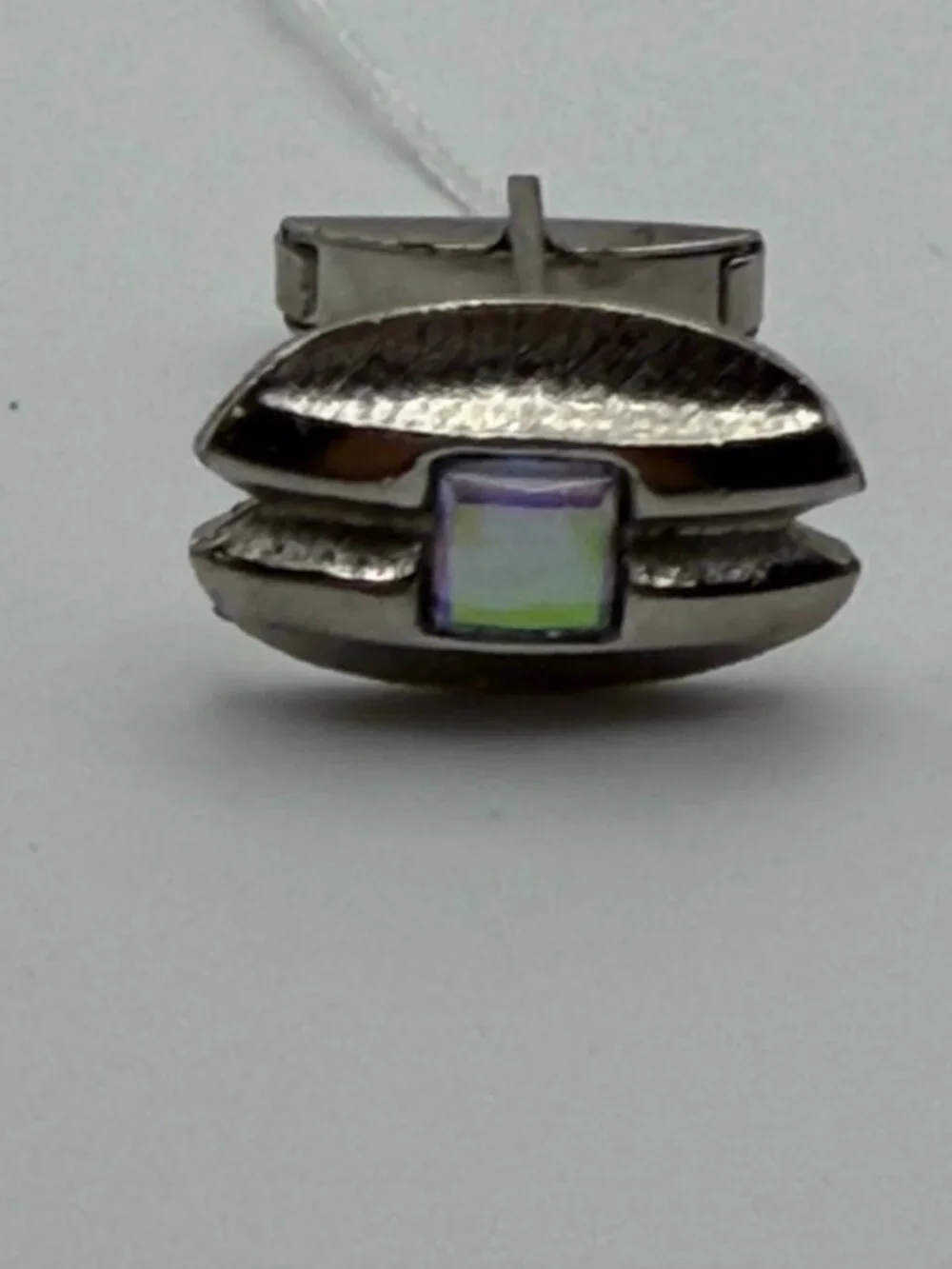 Vintage Iridescent Glass Cufflinks Tie Tack Set Silver Tone MCM 3 piece set